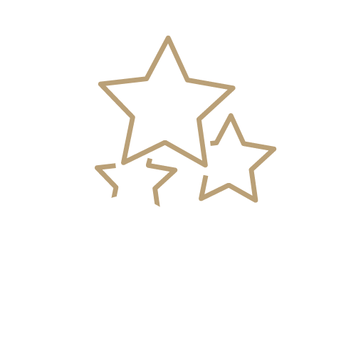A line drawing of a hand holding three stars with a minimalist, abstract design. No landmarks or historical buildings are present.