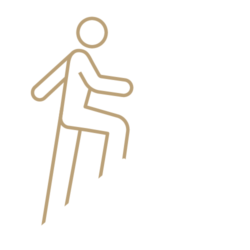 A stylized icon of a person climbing an upward-pointing arrow, symbolizing growth, progress, or success in a minimalistic design.